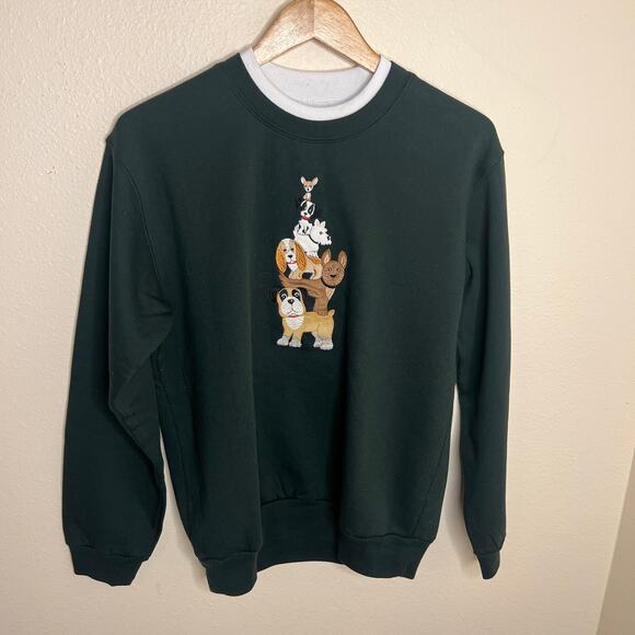 Decorative Originals Dark Green Embroidered Doggy Sweatshirt Medium - Picture 1 of 8